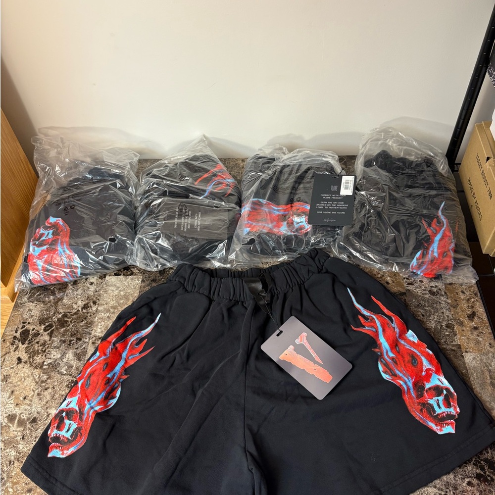 VLONE Black and Red Flame Athletic Shorts Brand New Small